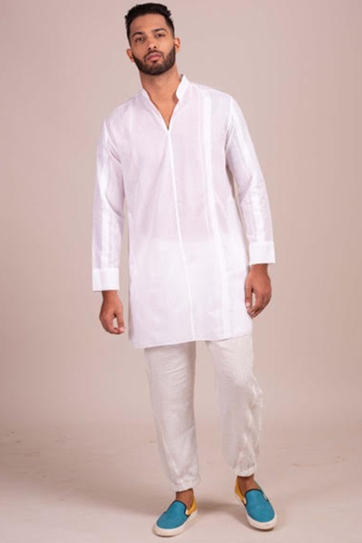 White Striped Tunic-Style Shirt Design ...